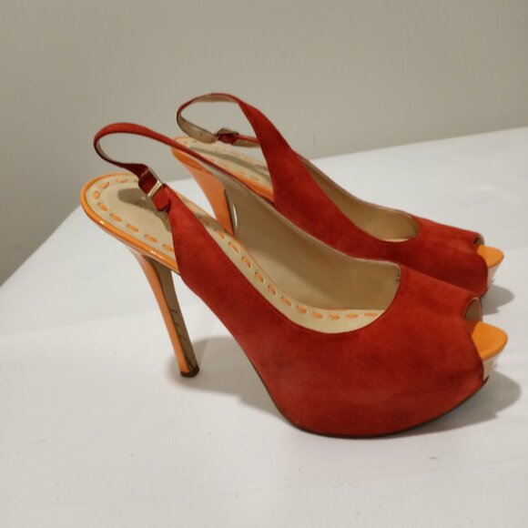 ENZO ANGIOLINI PLATFORM PUMPS IN TWO TONE ORANGE SUEDE WOMENS SIZE 10M - Picture 4 of 10